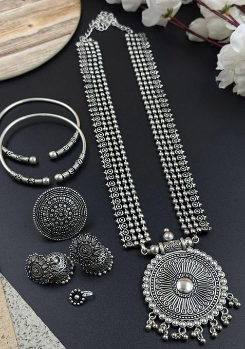 Silver Plated Oxidised Jewellery Set