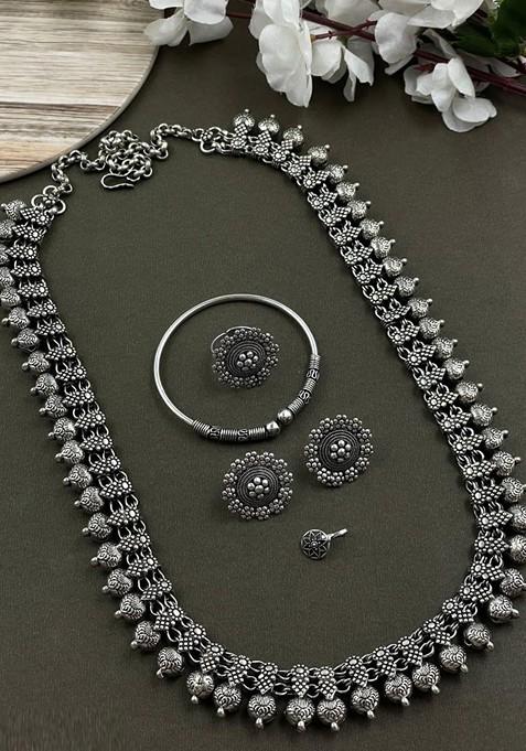 Silver Plated Oxidised Jewellery Set