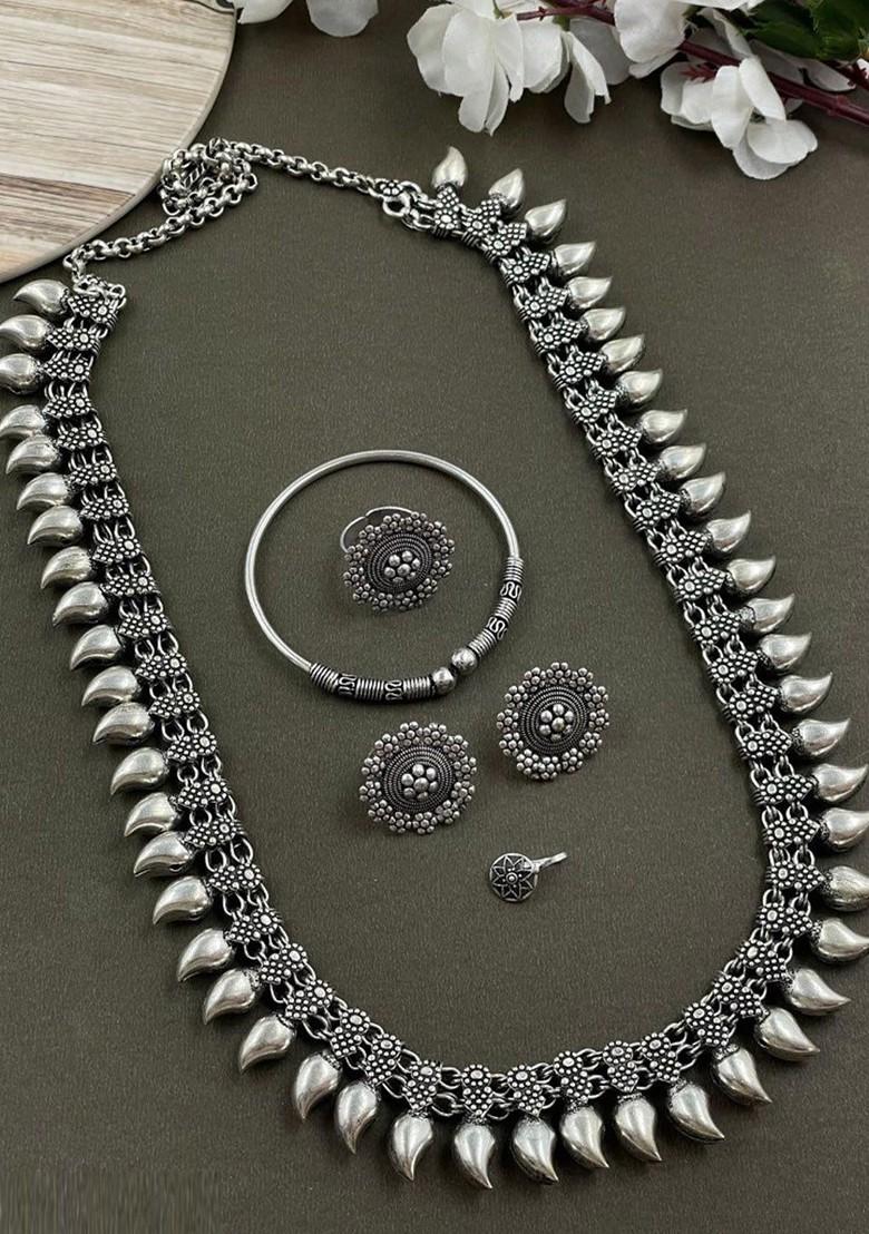 Aadhya Silver Plated Oxidised Necklace Jewellery Set