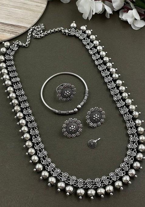 Keya Silver Plated Oxidised Jewellery Set