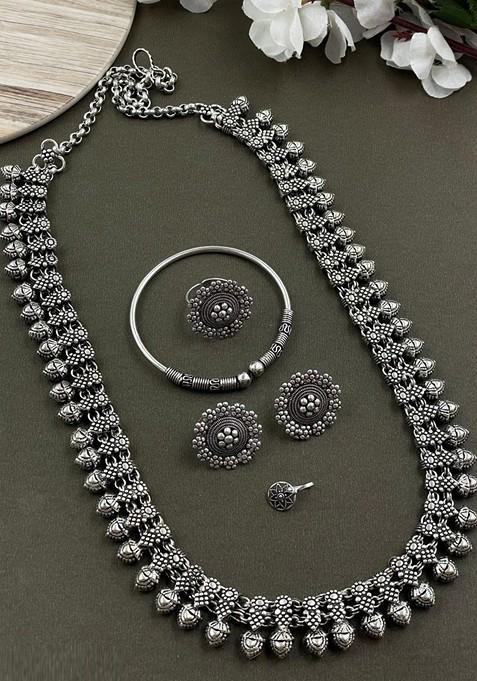 Aadhya Silver Plated Oxidised Heram Jewellery Set