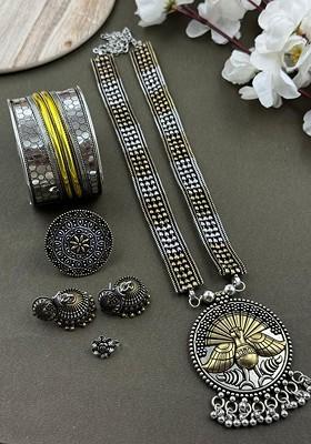 Gold Plated Oxidised Kia Dualtone Jewellery Set