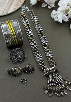 Kia Dualtone Gold Plated Oxidised Jewellery Set