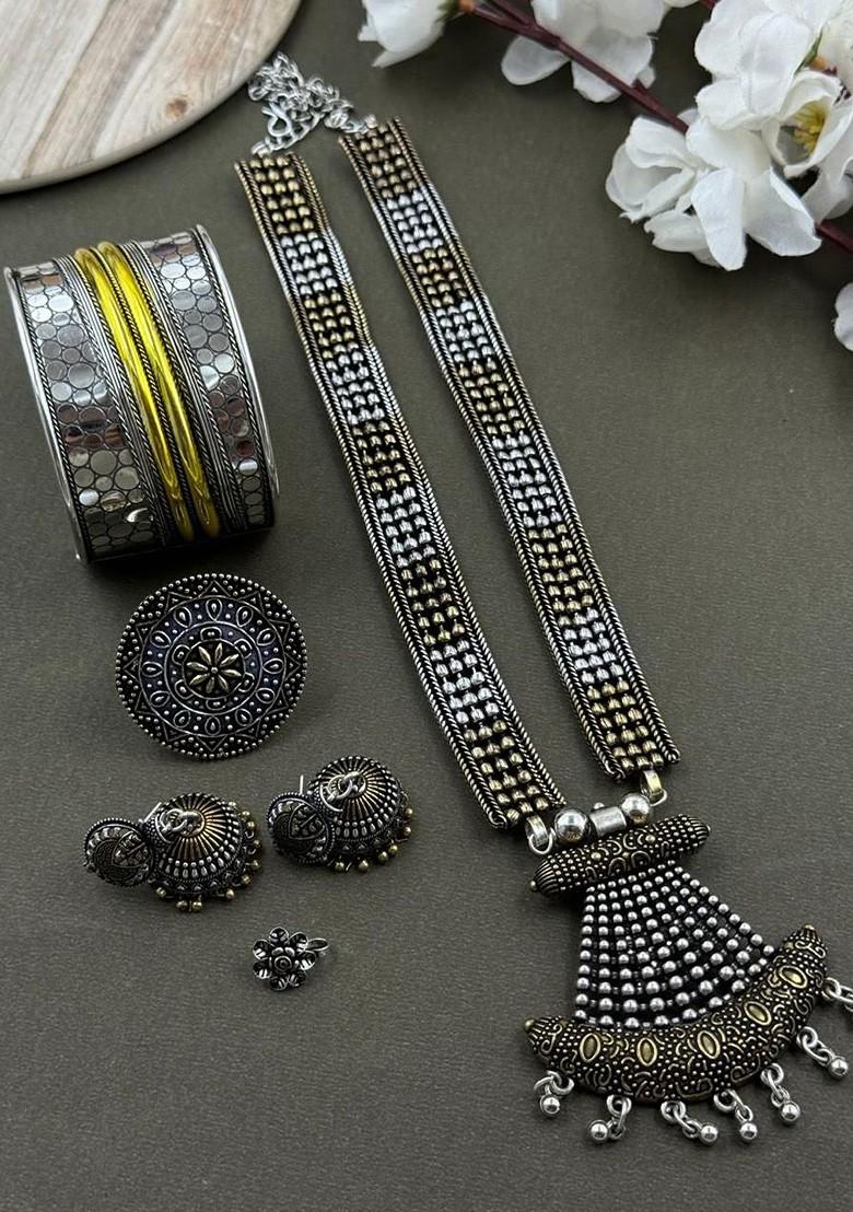 Kia Dualtone Gold Plated Oxidised Jewellery Set