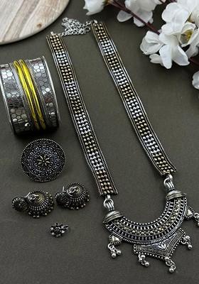 Kia Gold Plated Dualtone Oxidised Jewellery Set