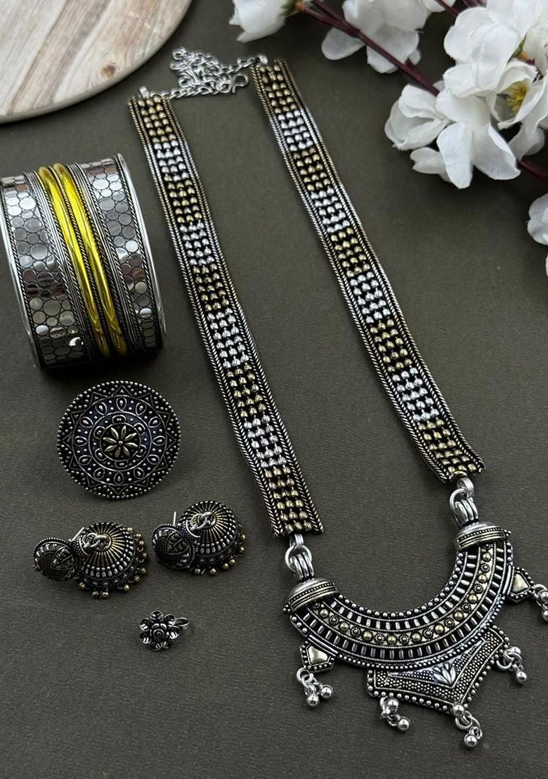 Kia Gold Plated Dualtone Oxidised Jewellery Set