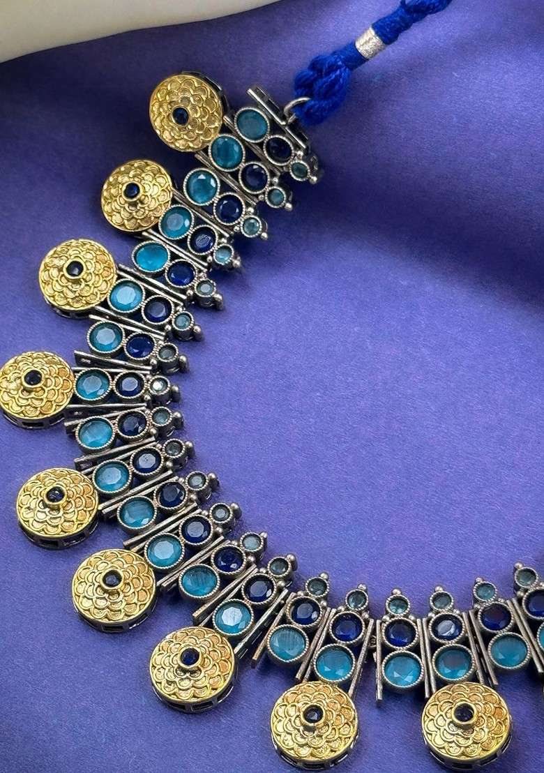 Gold Plated Stone Studded Jewellery Set - Indya