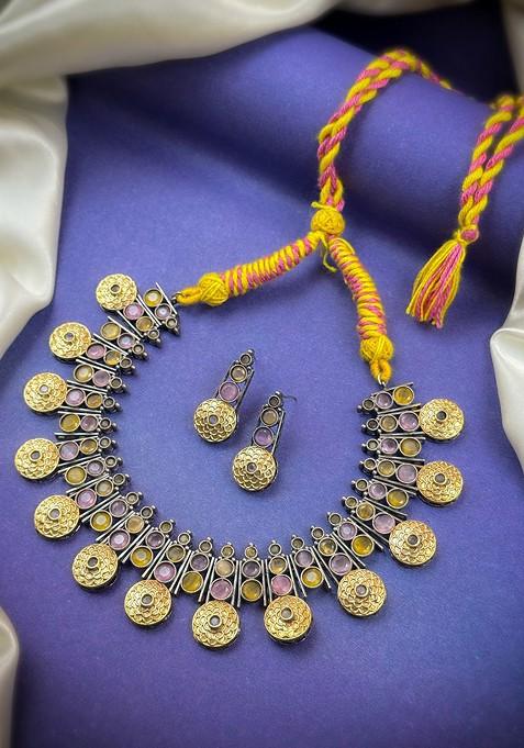 Gold Plated Stone Studded Jewellery Set