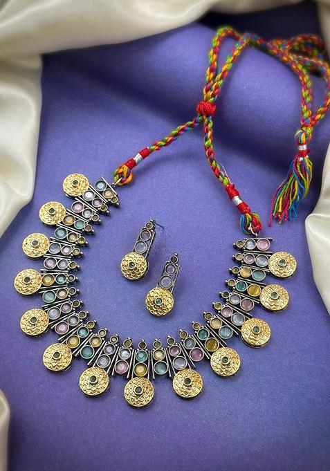 Gold Plated Stone Studded Jewellery Set