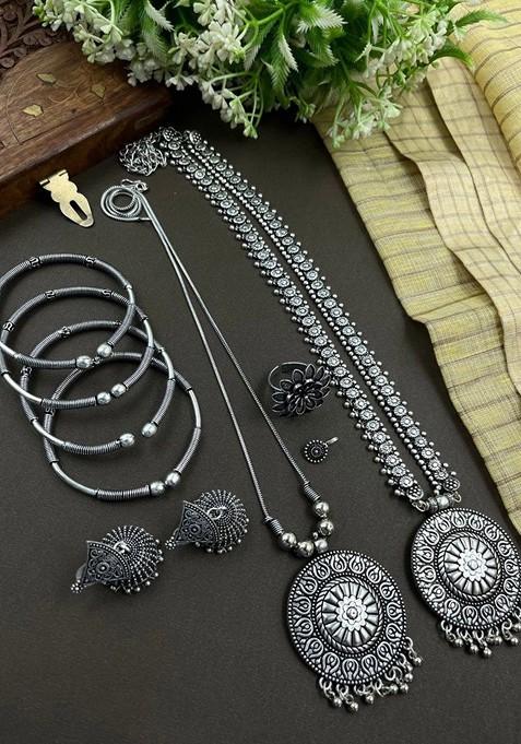 Silver Plated Oxidised Jewellery Set