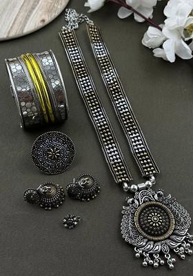 Gold Plated Oxidised Jewellery Set