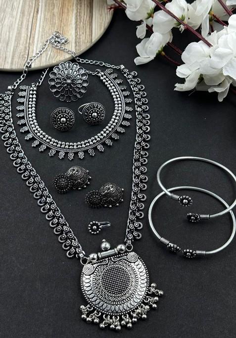 Silver Plated Oxidised Jewellery Set