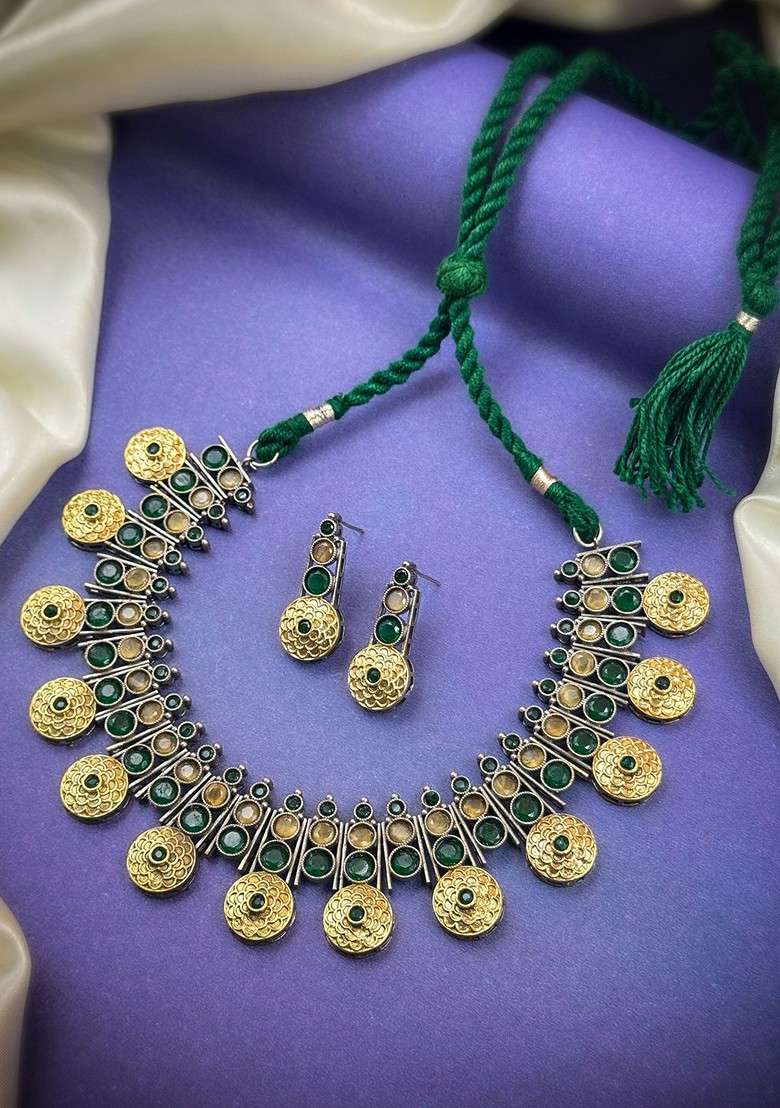 Gold Plated Stone Studded Jewellery Set - Indya