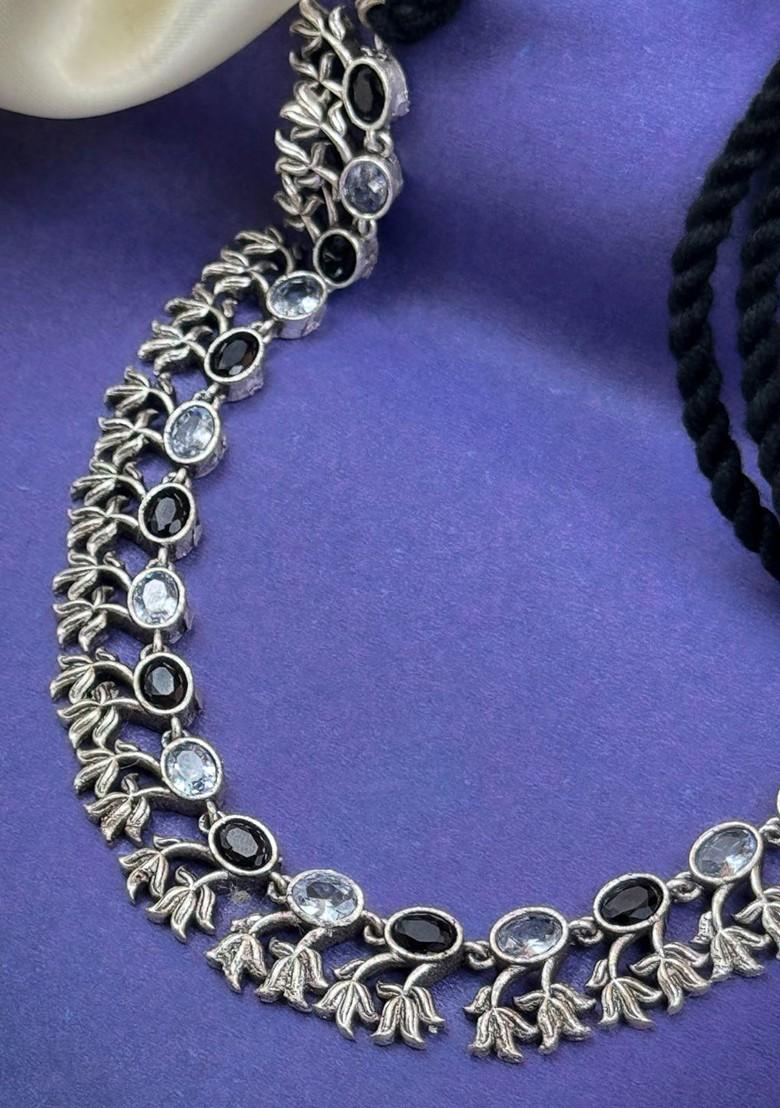 Silver Plated Stone Studded Oxidised Jewellery Set