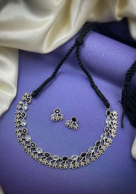Silver Plated Stone Studded Oxidised Jewellery Set