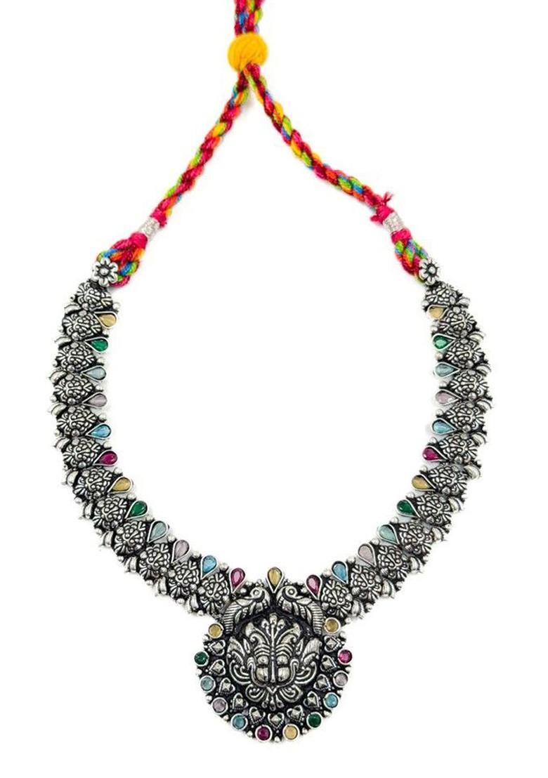 Silver Plated Stone Studded Oxidised Jewellery Set