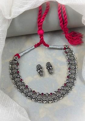 Silver Plated Stones Studded Jewellery Set