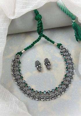 Silver Plated Stones Studded Jewellery Set