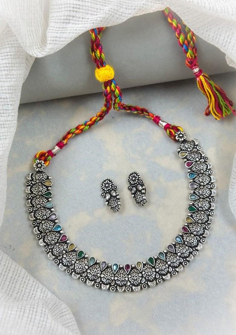 Silver Plated Stone Studded Jewellery Set