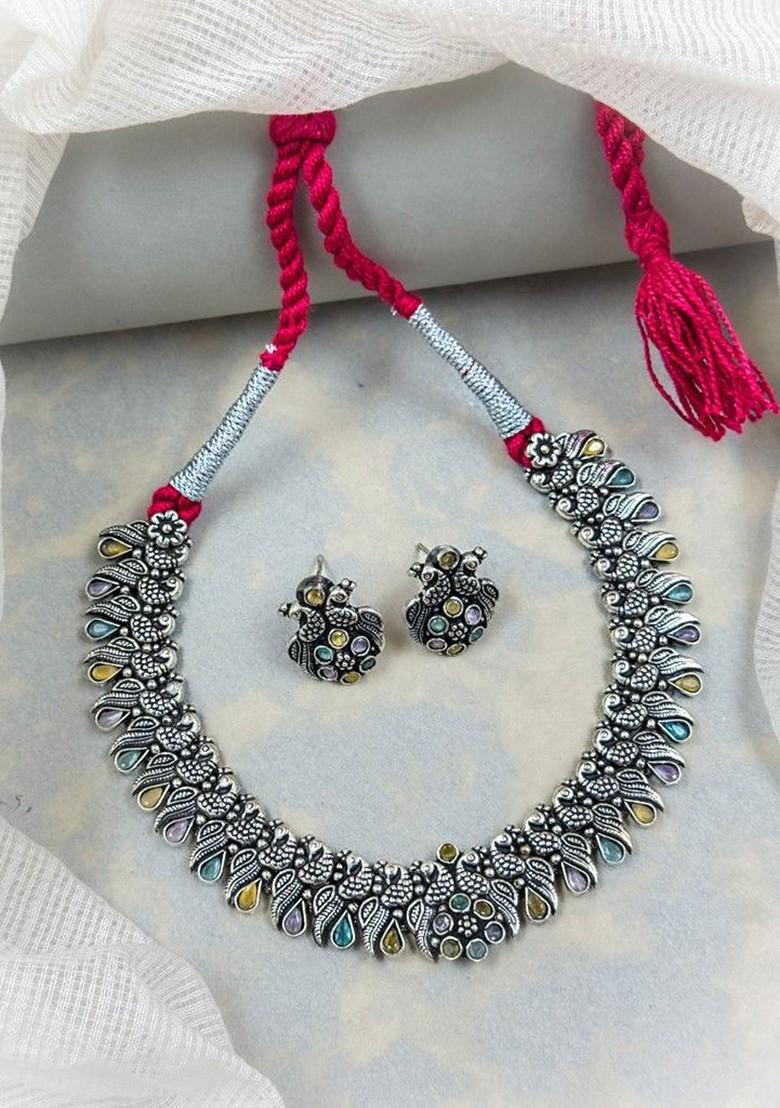 Silver Plated Stone Studded Jewellery Set