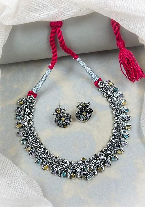 Silver Plated Stone Studded Jewellery Set