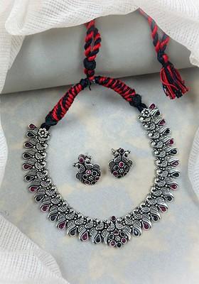 Silver Plated Stone Studded Jewellery Set