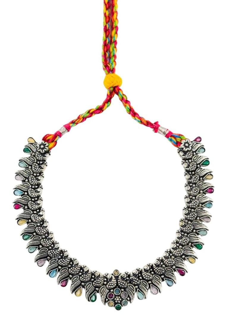 Silver Plated Stone Studded Oxidised Jewellery Set
