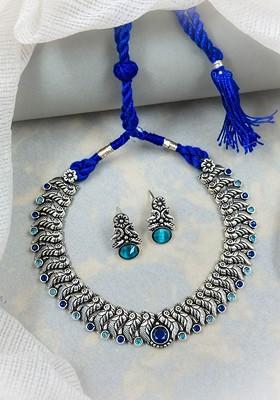 Silver Plated Stone Studded Jewellery Set