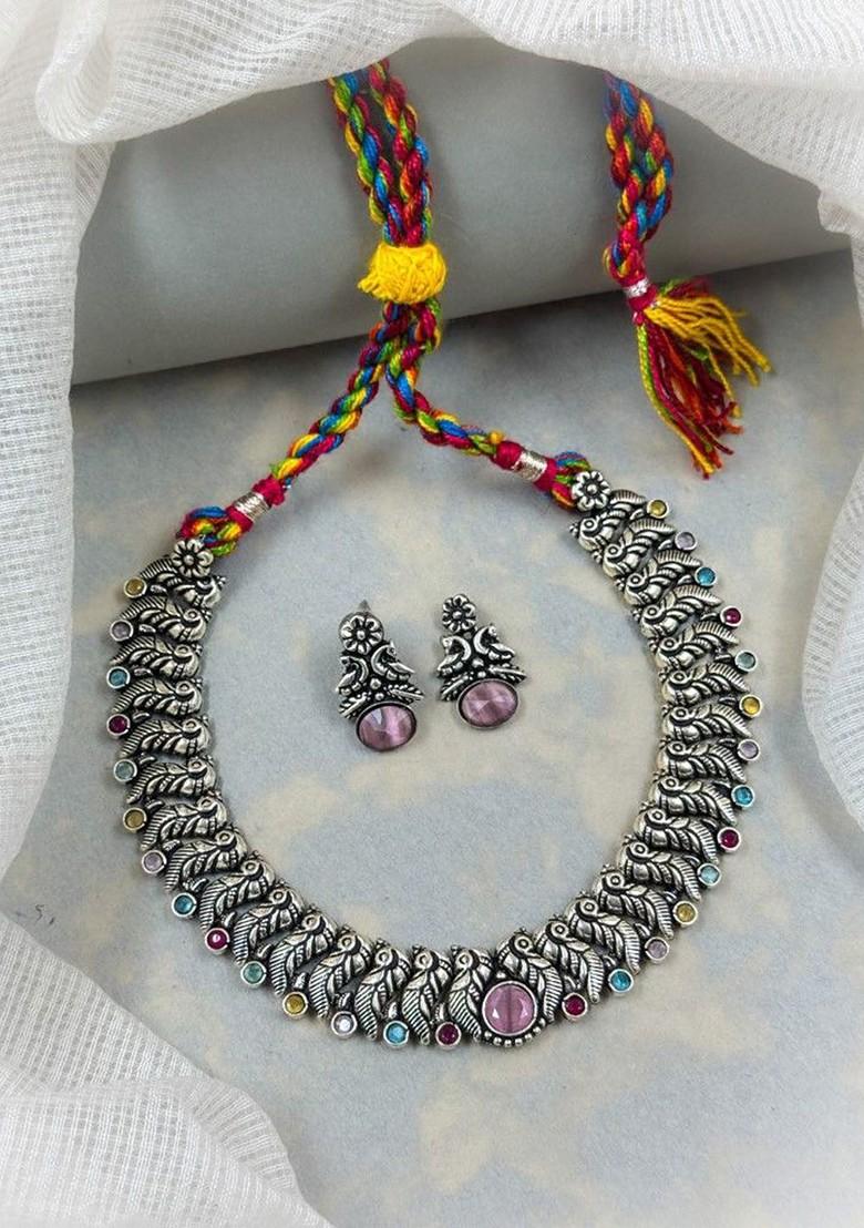 Silver Plated Stone Studded Oxidised Jewellery Set