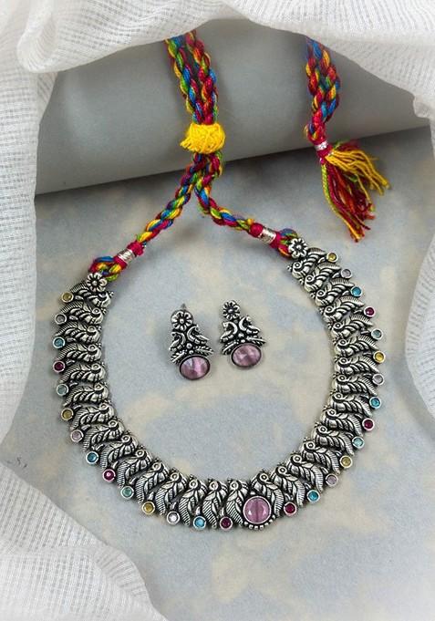 Silver Plated Stone Studded Oxidised Jewellery Set