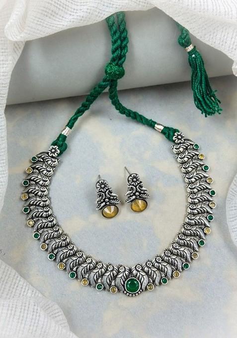 Silver Plated Stone Studded Jewellery Set