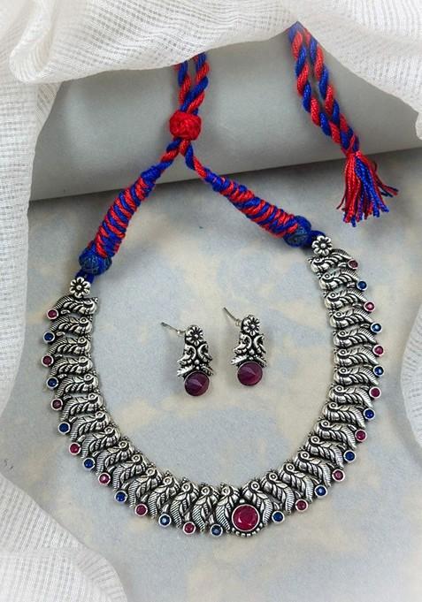 Silver Plated Stone Studded Oxidised Jewellery Set