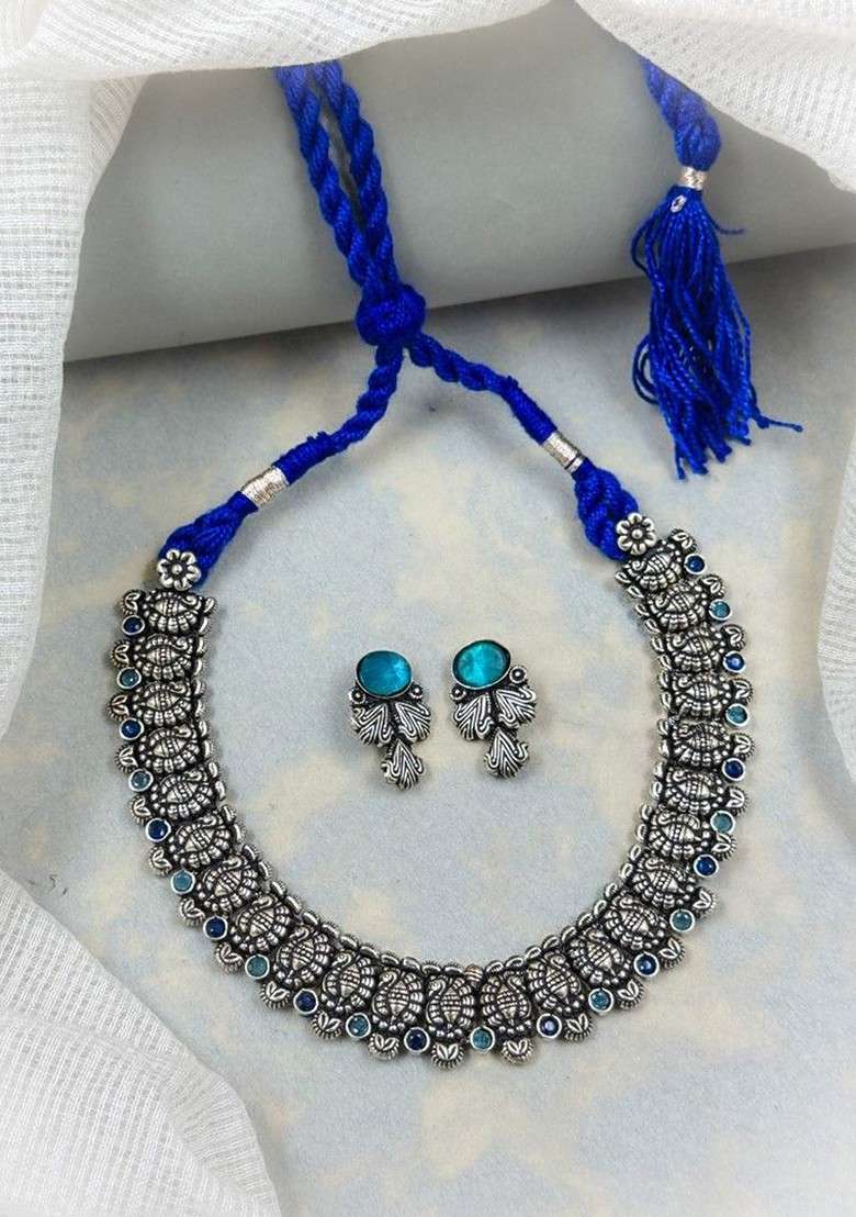 Silver Plated Stones Studded Jewellery Set - Indya