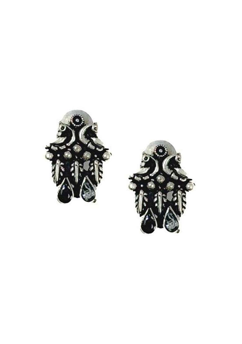 Silver Plated Stone Studded And Oxidised Jewellery Set - Indya