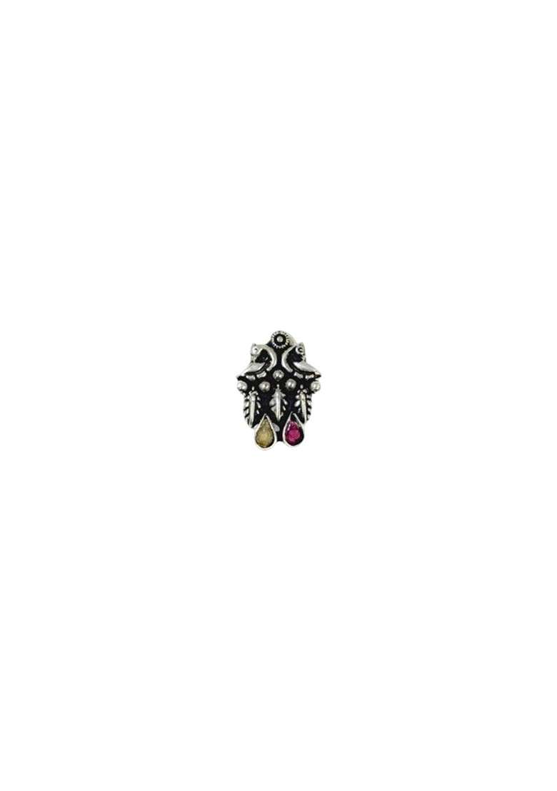 Silver Plated Stone Studded And Oxidised Jewellery Set - Indya