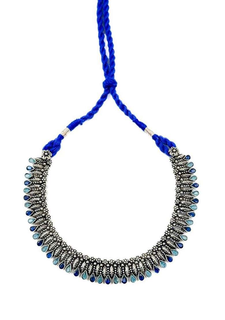 Silver Plated Stone Studded Oxidised Jewellery Set - Indya