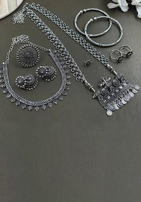 Spring Silver Plated Oxidised Necklace Jewellery Set