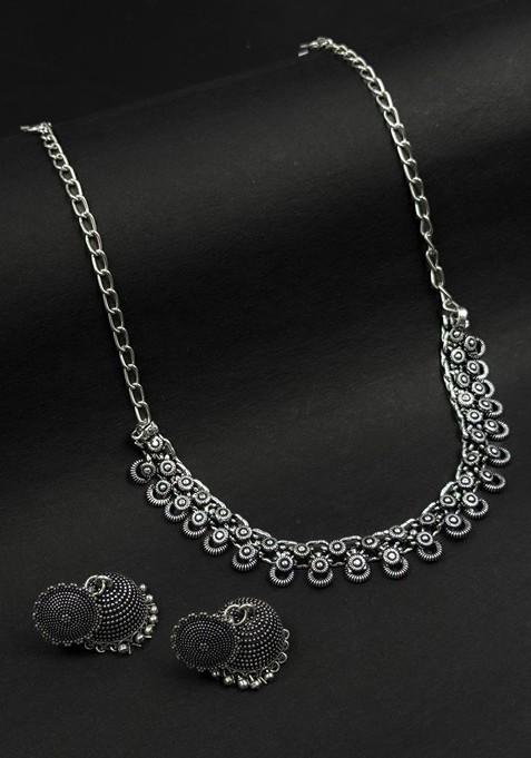 Silver Plated Oxidised Jewellery Set
