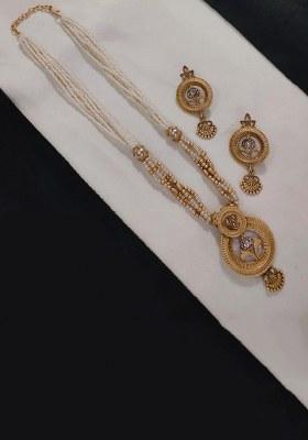 Gold Plated Pota Stone And Beads Long Necklace Set