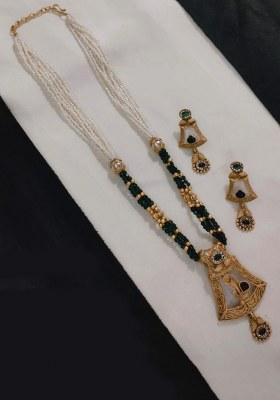 Gold Plated Pota Stone And Beads Long Necklace Set