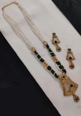 Gold Plated Pota Stone And Beads Long Necklace Set