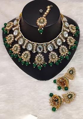 Gold Plated Kundan Stone Pearls And Meenakari Choker Necklace Set