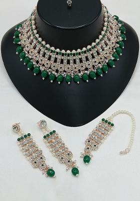 Gold Plated Austrian Stone And Beads Choker Necklace Set