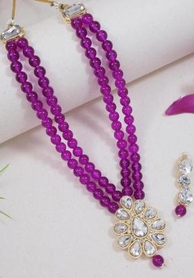 Gold Plated Traditional Pearl Necklace And Earrings Set For Women (Ml140Wi)