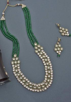 Gold Plated Traditional Stunning Maroon Meenakari Kundan Studded Pearl Necklace Jewellery Set With Earrings For Women And Girls (Ij366G)