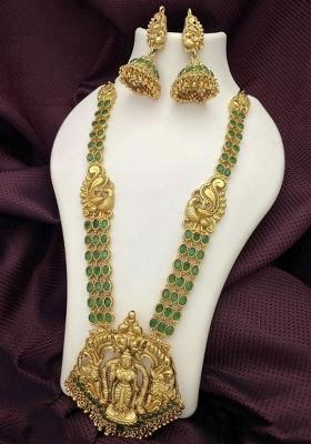 Gold Plated Pota Stone Long Haram Necklace Set