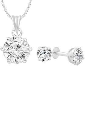 Rhodium Plated Cubic Zirconia Pendant With Earrings