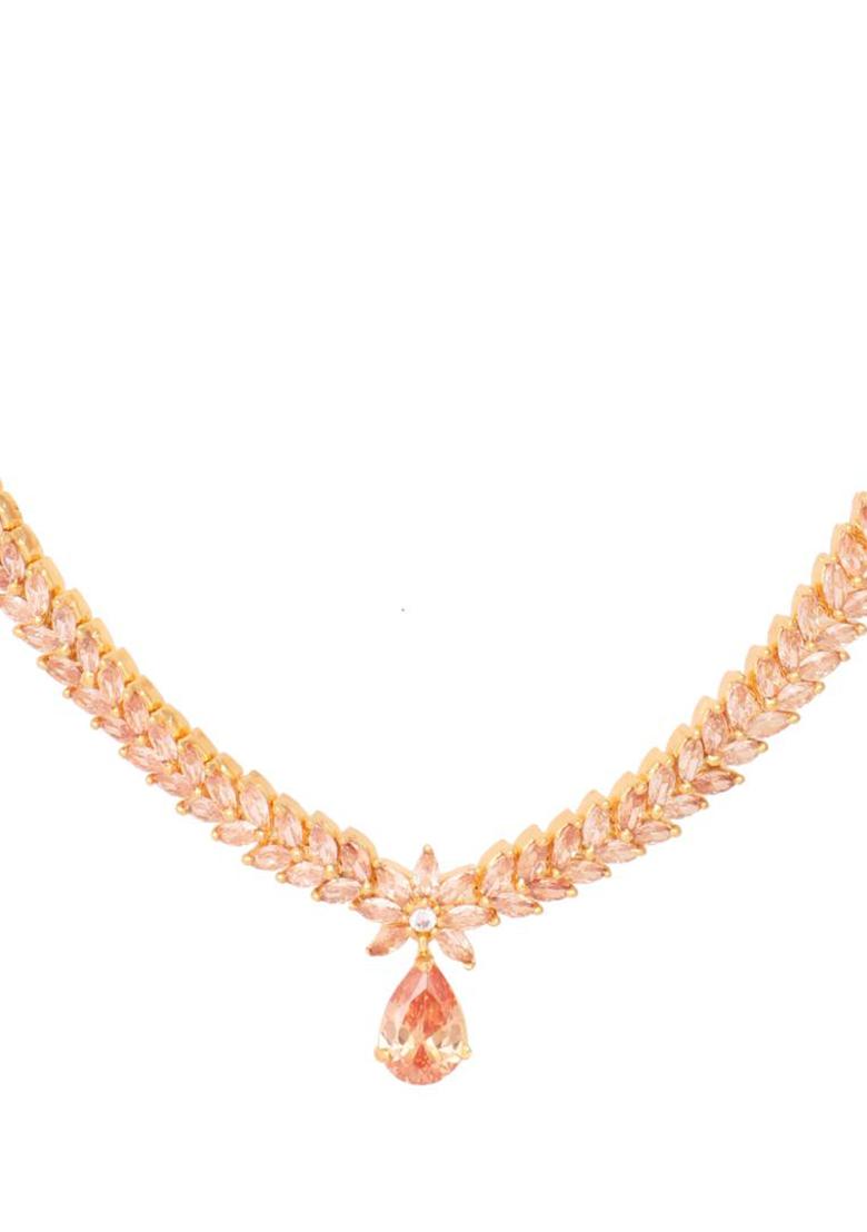 Designer Rosegold Plated American Diamond Sleek Jewellery Set For Women And Girls - Indya