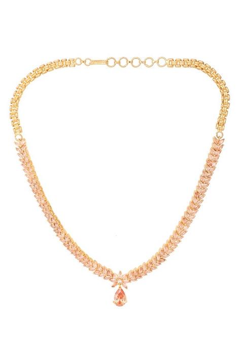 Designer Rosegold Plated American Diamond Sleek Jewellery Set For Women And Girls