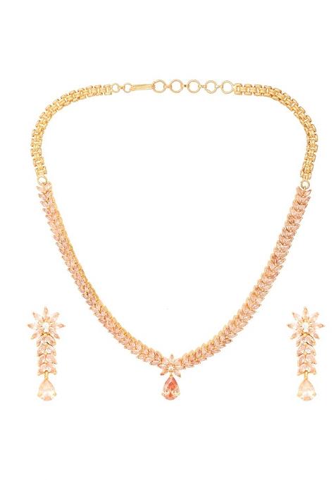 Designer Rosegold Plated American Diamond Sleek Jewellery Set For Women And Girls